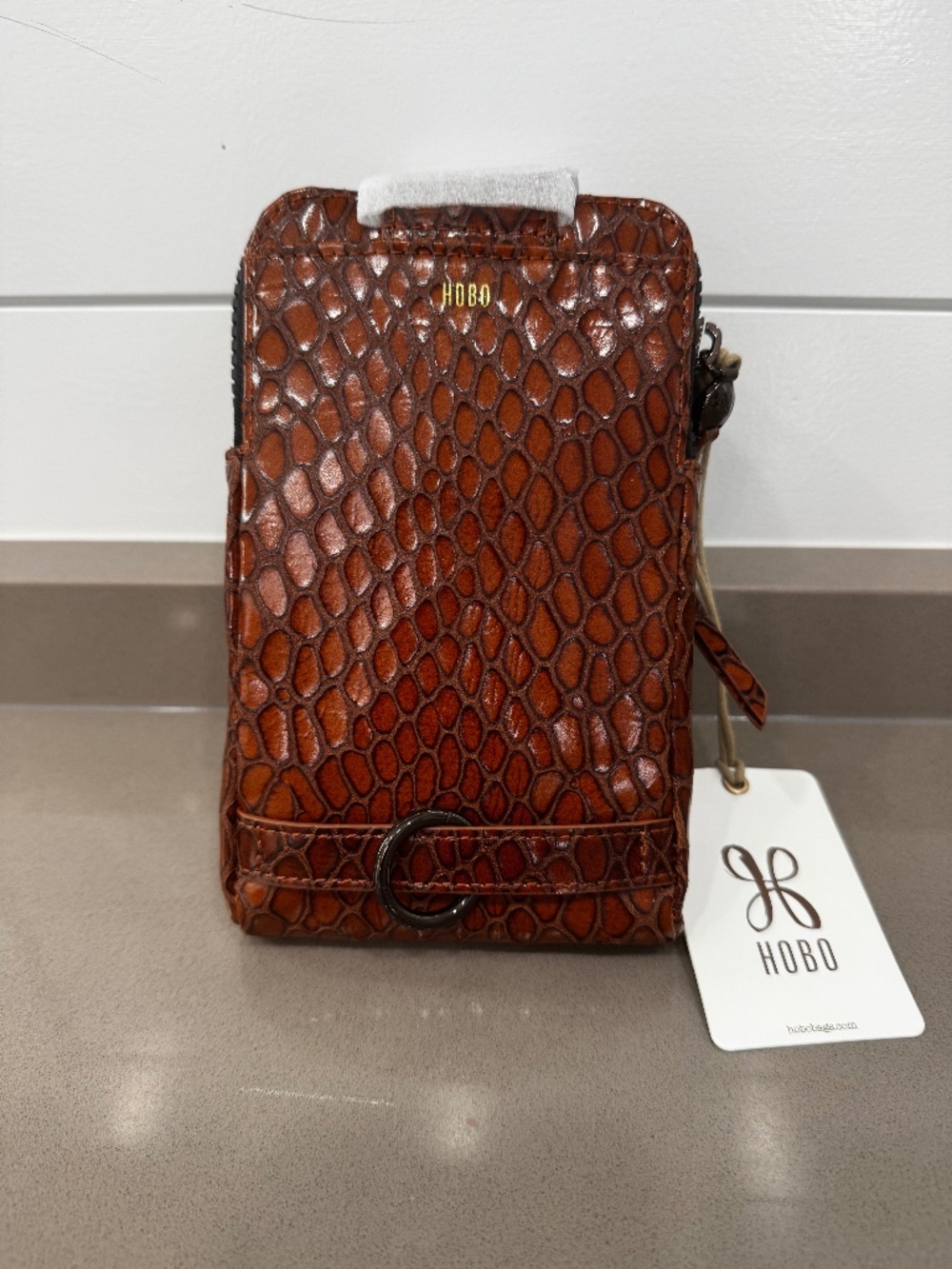 HOBO Dixon Phone Sling – Glossy Tortoise Leather NWT